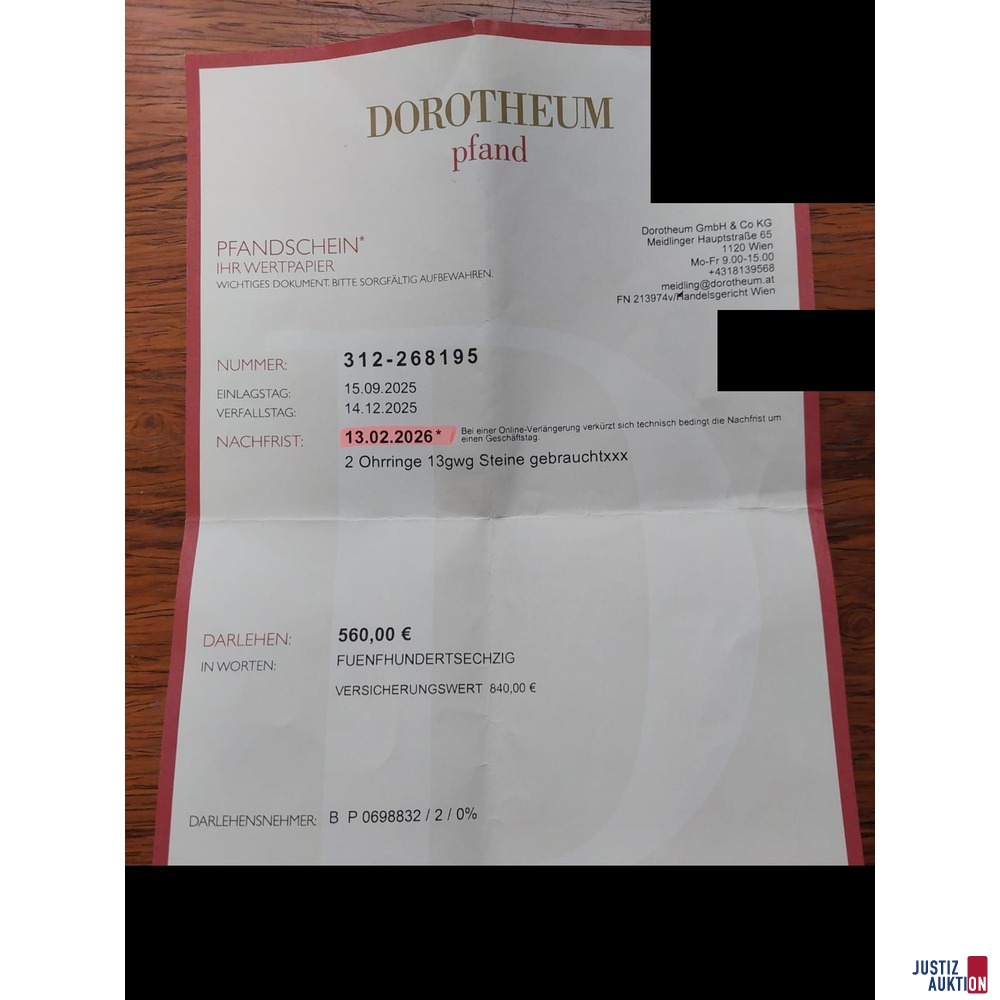 Ein Pfandschein des Dorotheums Wien