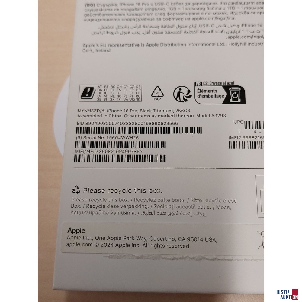 Handy der Marke Apple iPhone 16 Pro Black Titanium 256GB