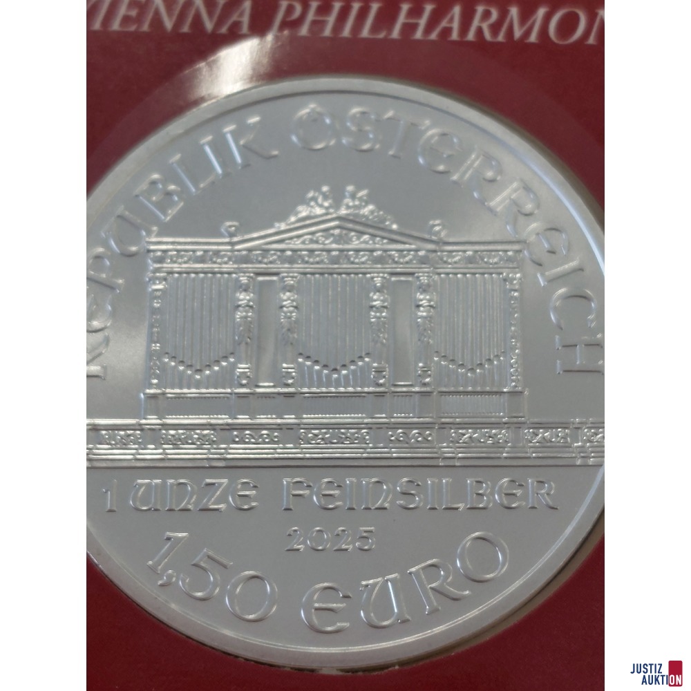 2 Stück 1 Unze Wiener Philharmoniker Silber Jahrgang 2025 in Original Blister