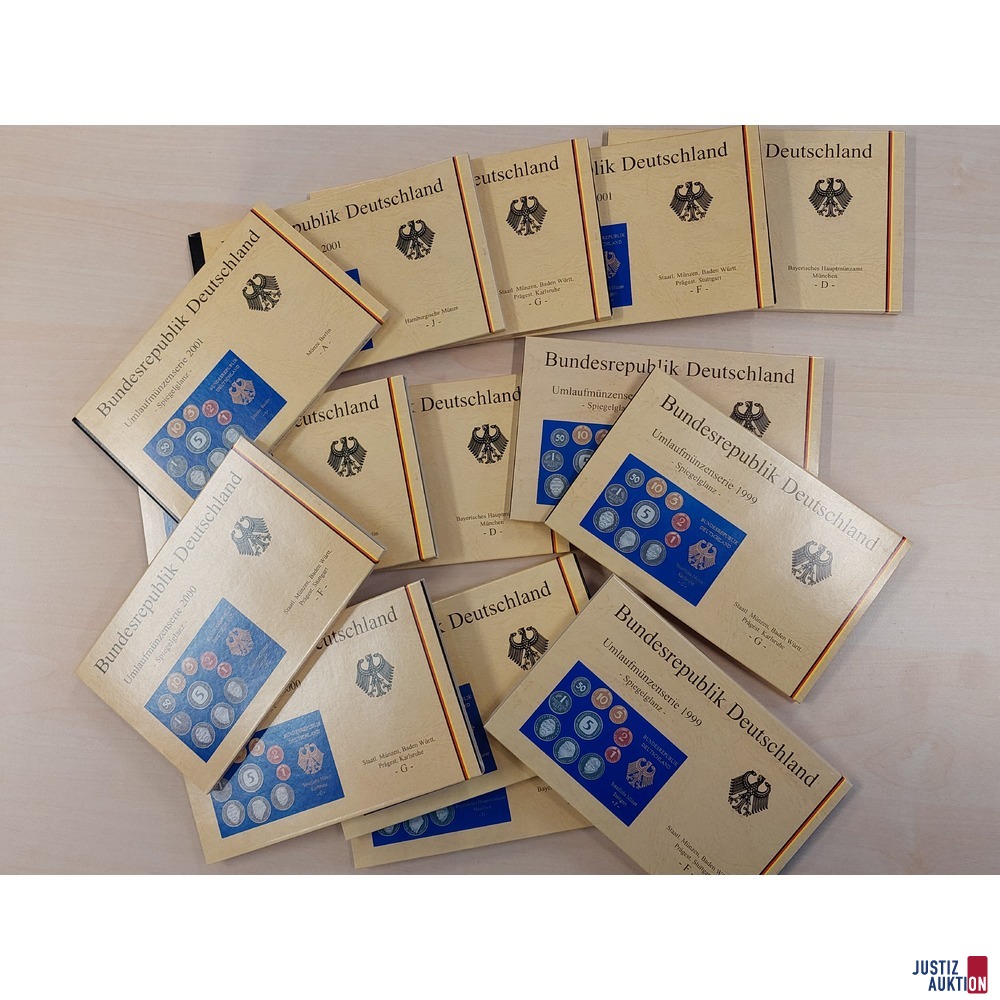 BRD 14 Stück Umlaufmünzenserie der Jahre 1999, 2000, 2001 bei 1999 fehlt die Münzstätte Hamburg in Originalverpackung