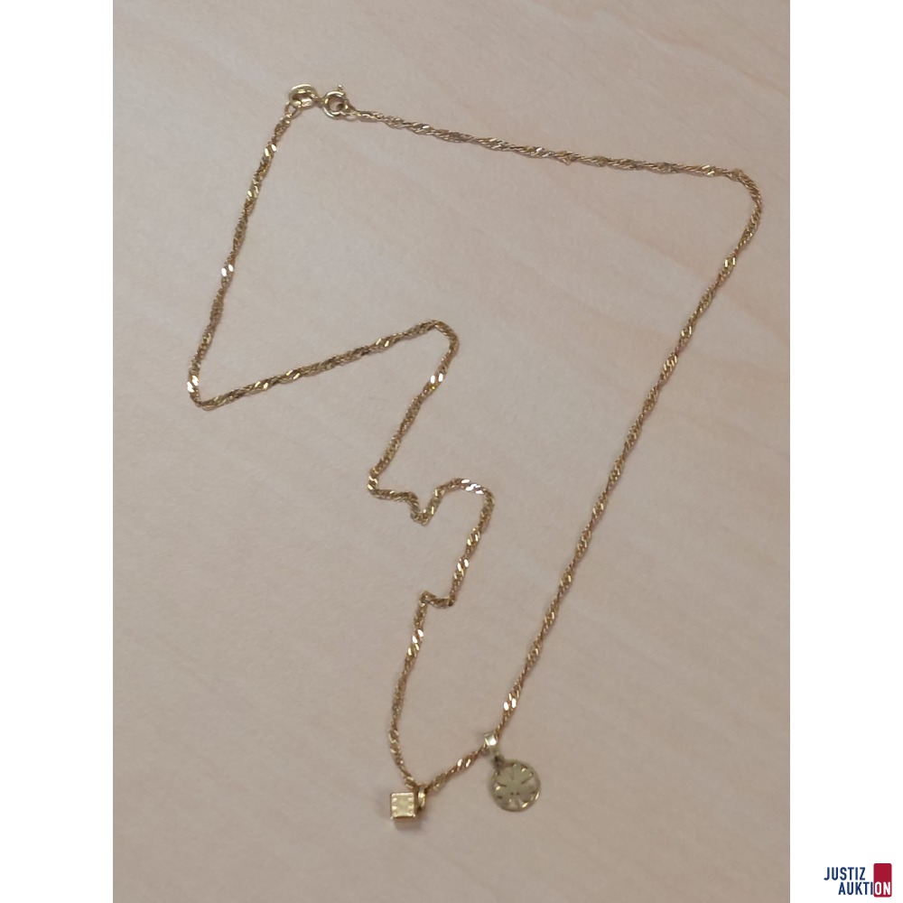 Gelbgoldkette mit zwei Anh&auml;ngern&comma; 585 &permil; punziert&comma; 3&comma;5 g&comma; L&auml;nge 45 cm