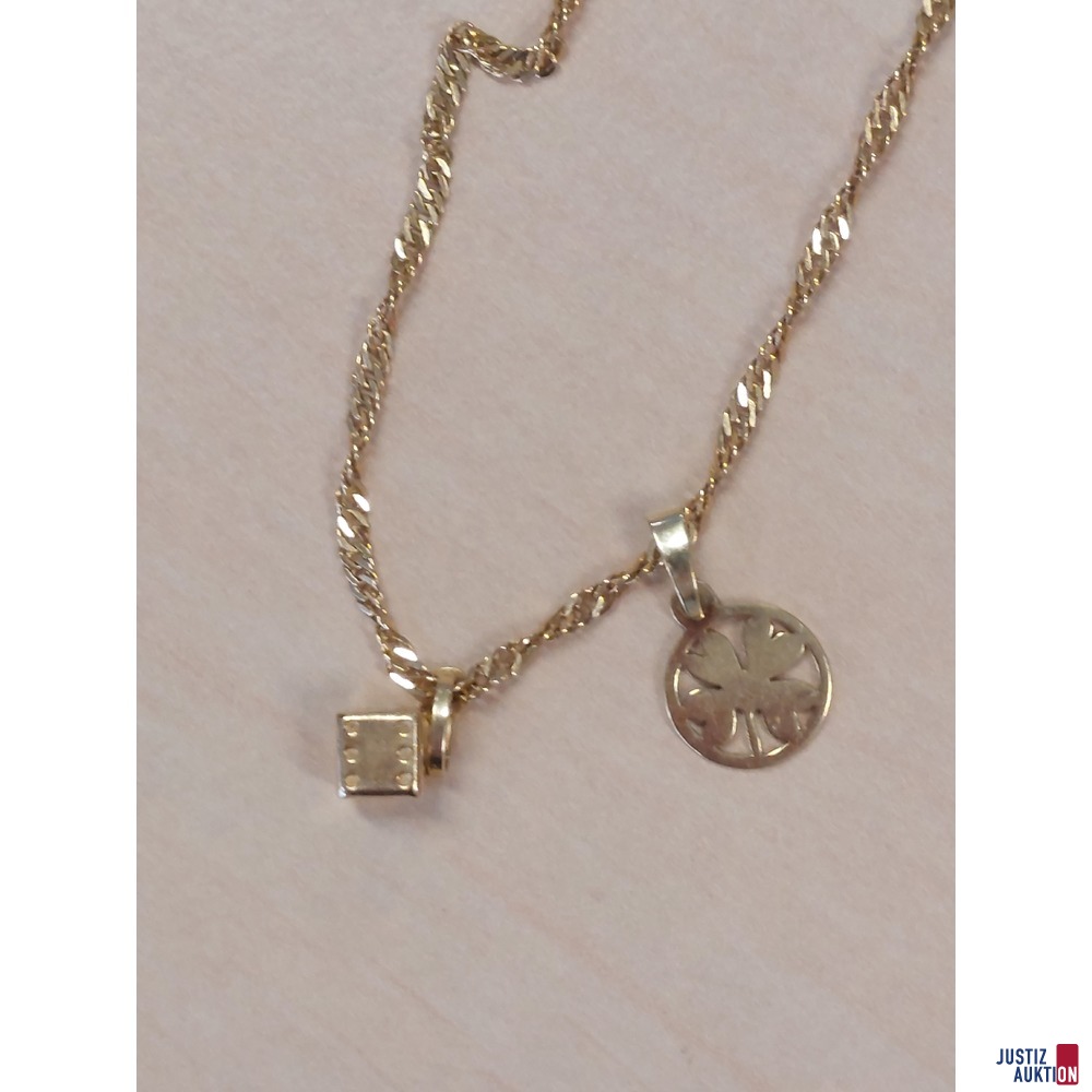 Gelbgoldkette mit zwei Anh&auml;ngern&comma; 585 &permil; punziert&comma; 3&comma;5 g&comma; L&auml;nge 45 cm