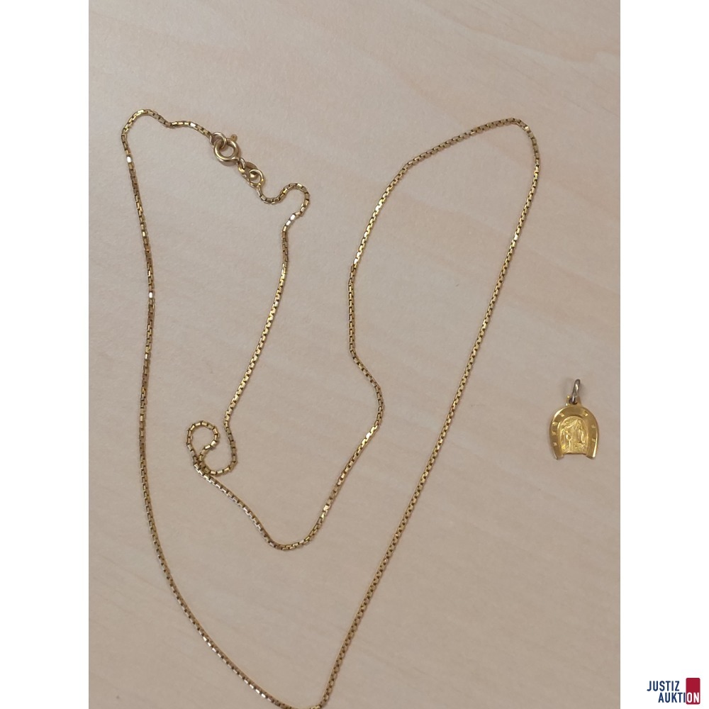 Gelbgoldkette&comma; 750 &permil; punziert&comma; 6&comma;5 g&comma; L&auml;nge 60 cm mit unechtem Hufeisenanh&auml;nger