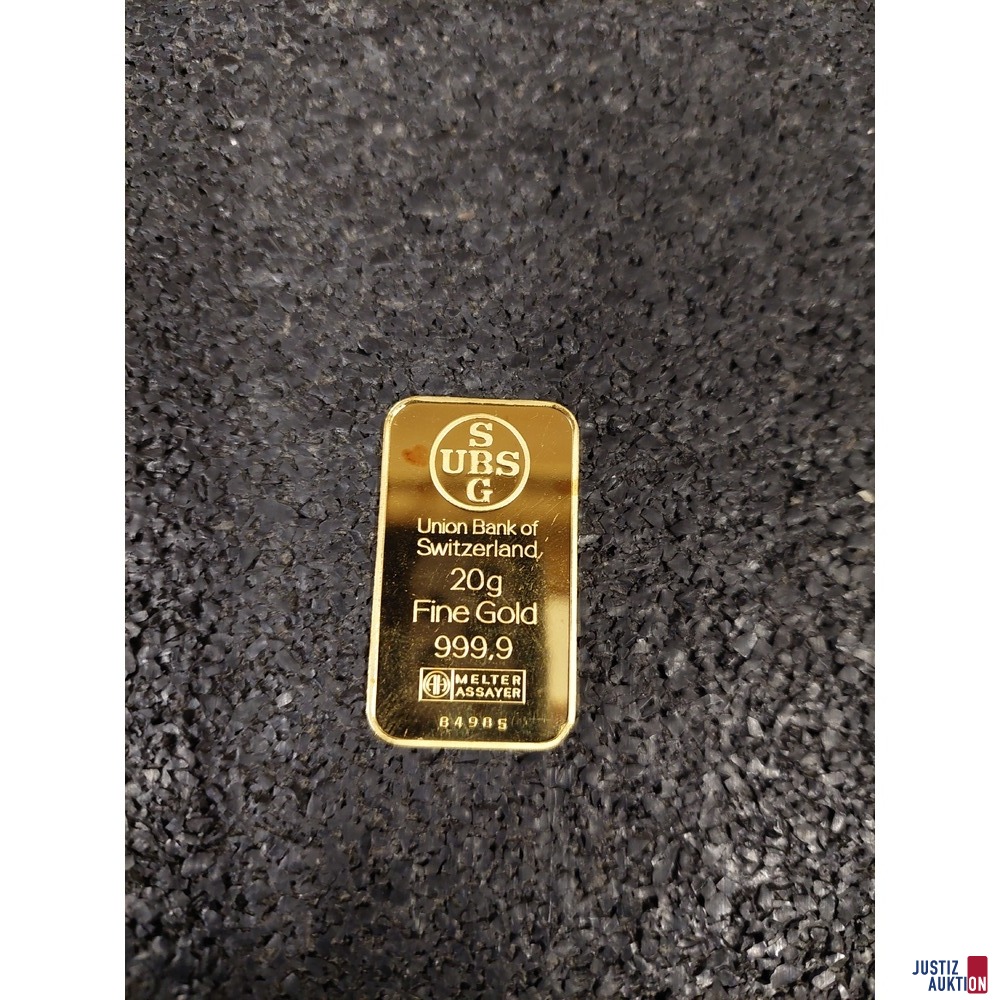 Goldbarren 20 Gramm Vorderseite