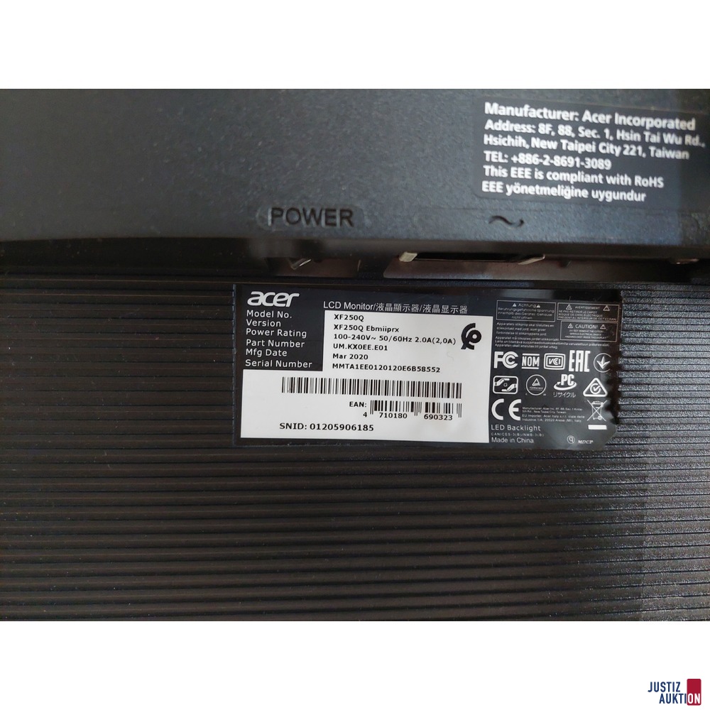 Monitor der Marke Acer - Seriennummer: MMTA1EE0120120E6B58552