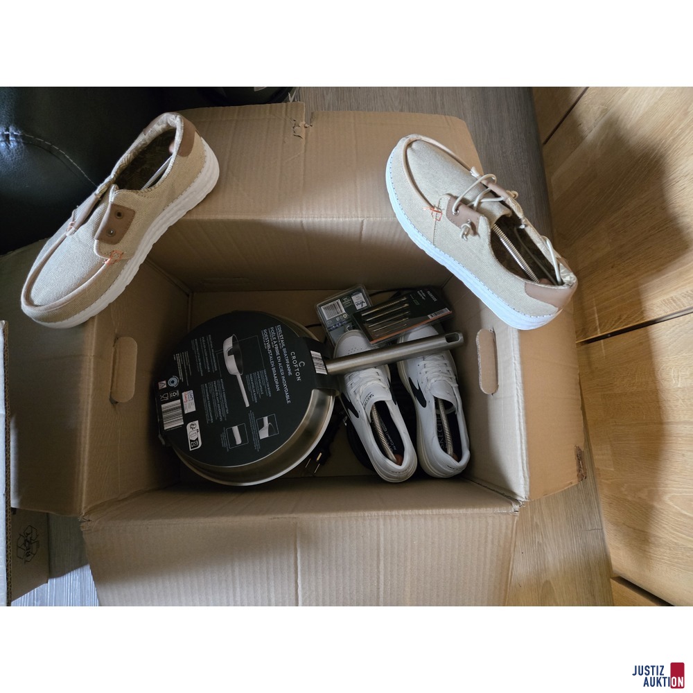 Karton m. Schuhen u. Kleinteile u.a.Bratpfanne
