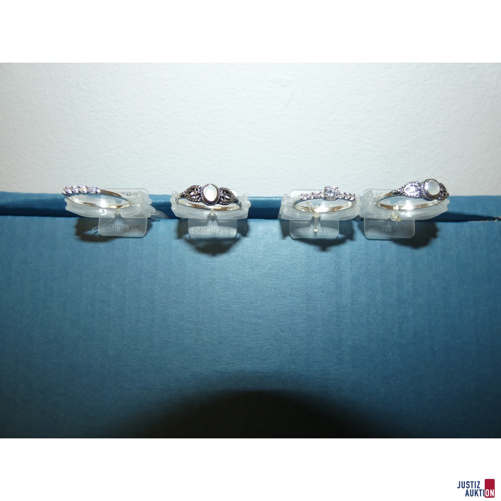 4 Ringe Sterlingsilber, Gr. 52 und 56