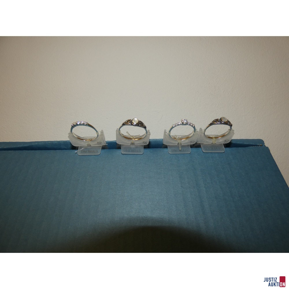 4 Ringe Sterlingsilber, Gr. 52 und 56