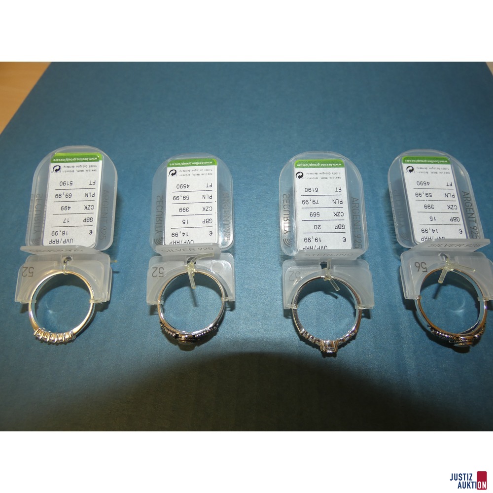 4 Ringe Sterlingsilber, Gr. 52 und 56