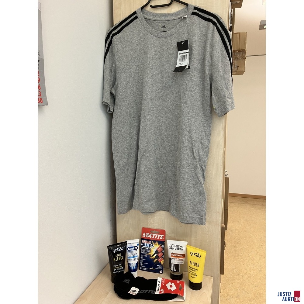 Konvolut Shirt adidas, Haargel, Sneakersocken, Glue