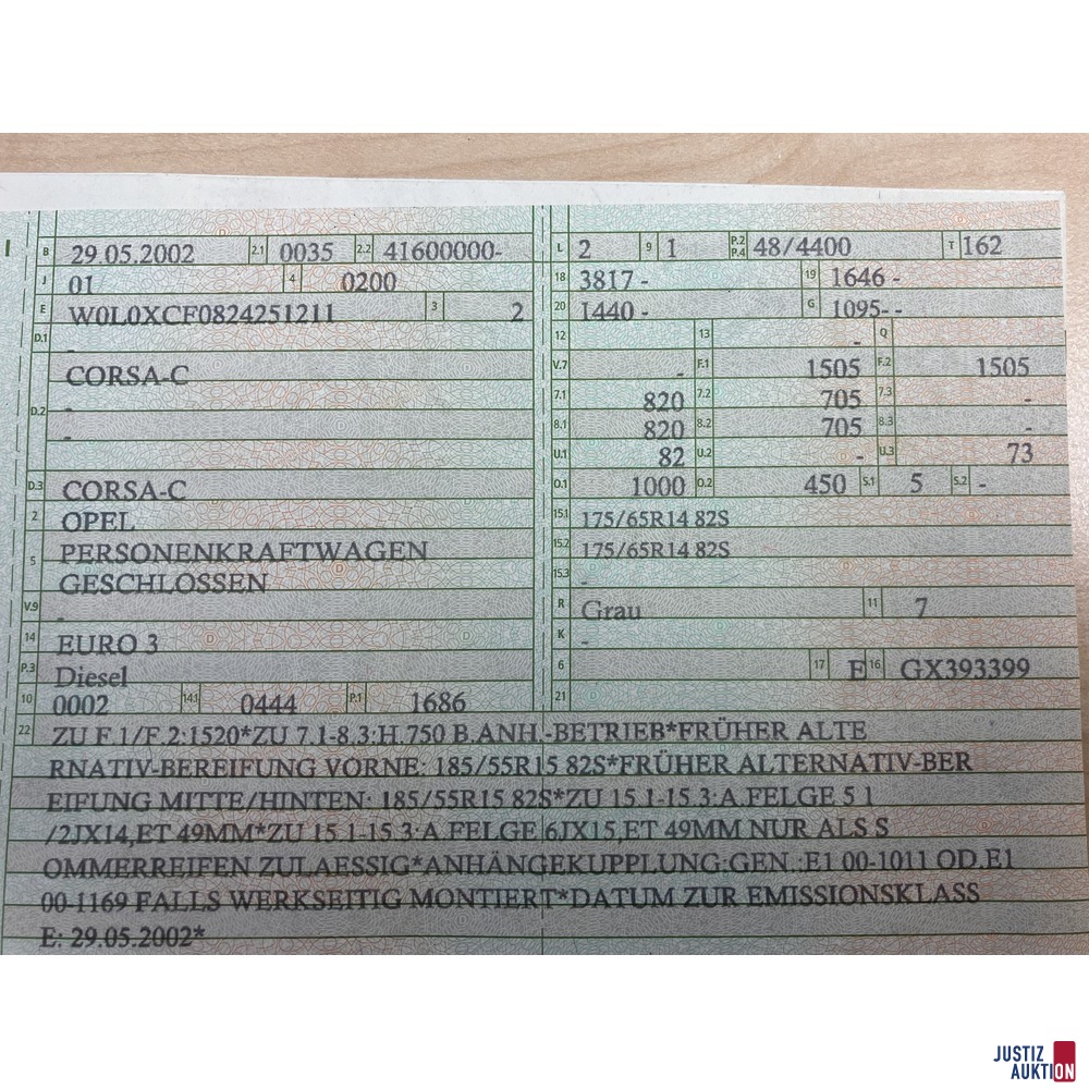 Opel Corsa-C - Fahrzeugschein