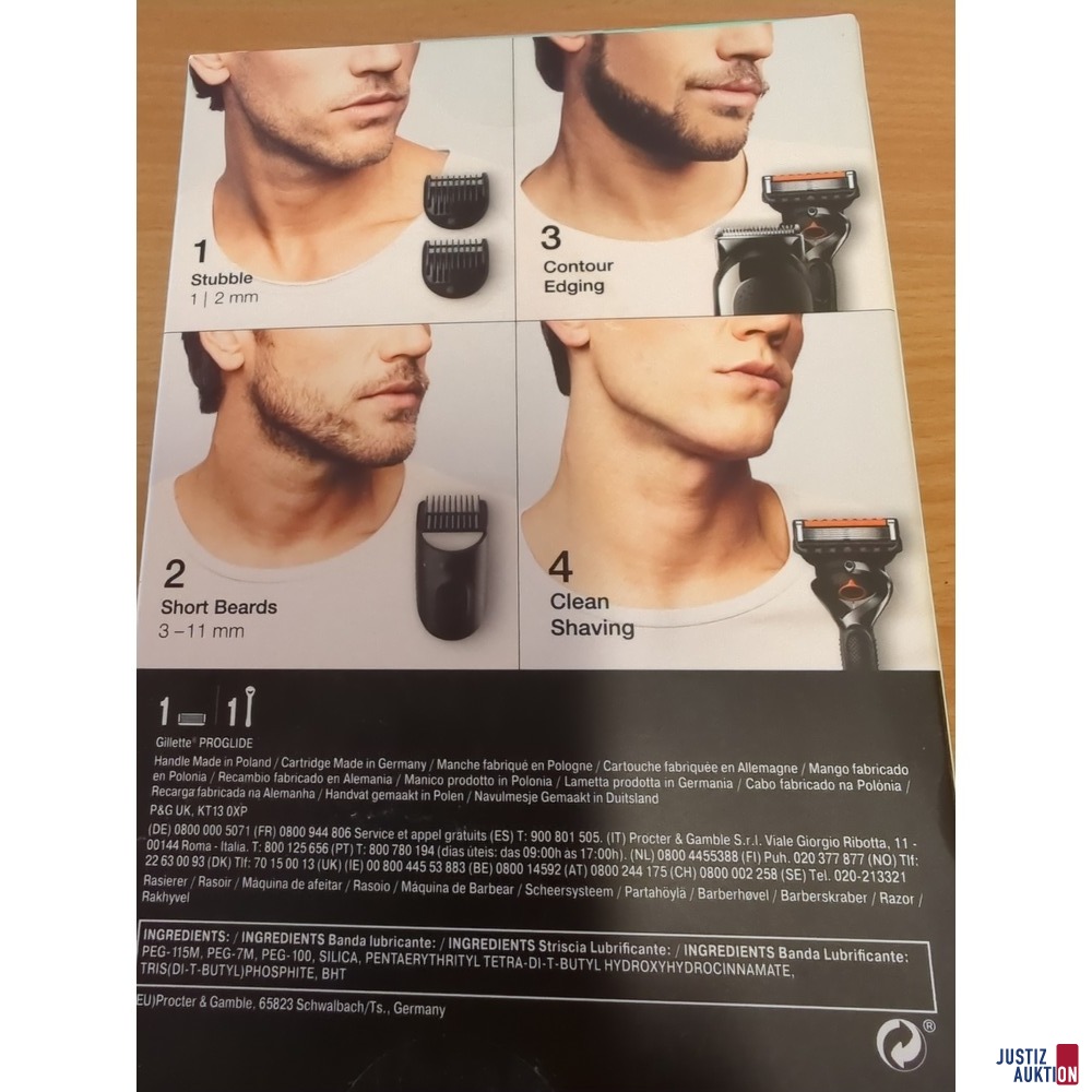 Anwendungsbeispiele Bartrasierer&comma; Verpackungsr&uuml;ckseite