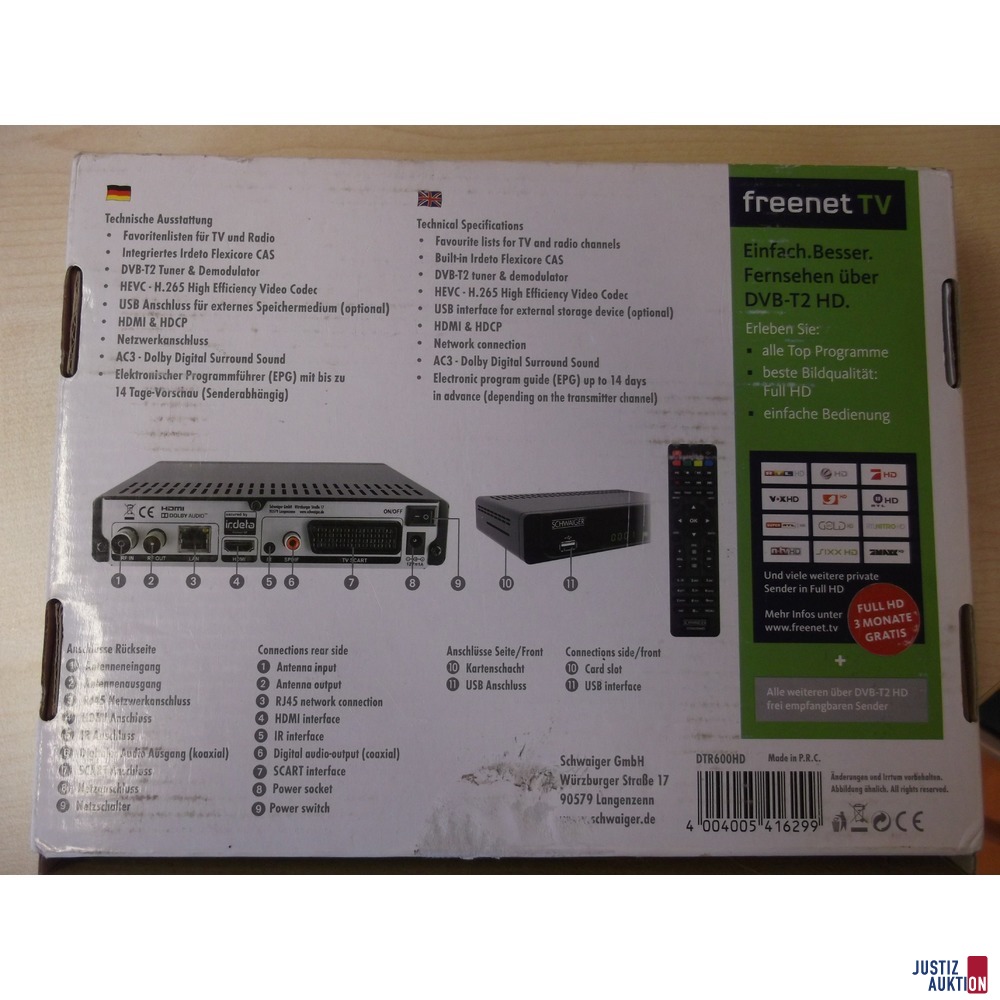 Verpackung mit technischen Daten