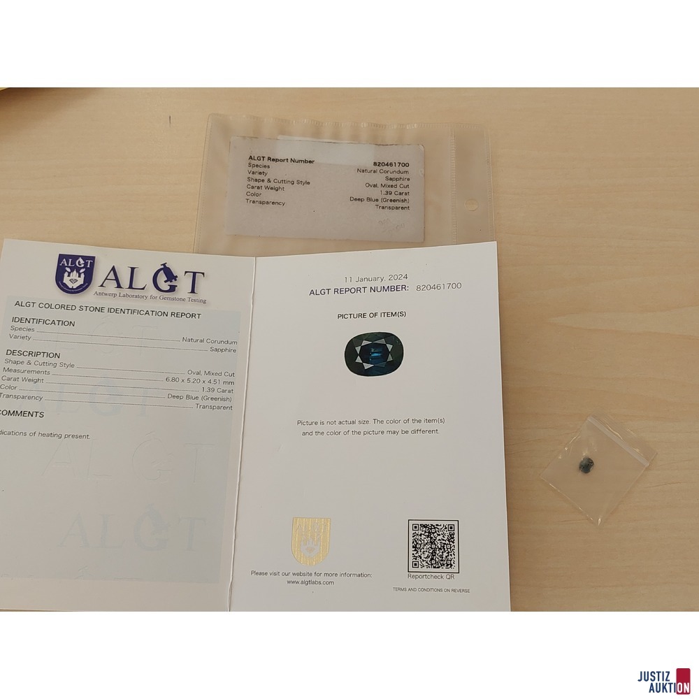Blauer Saphir 1&comma;39 ct mit Zertifikat