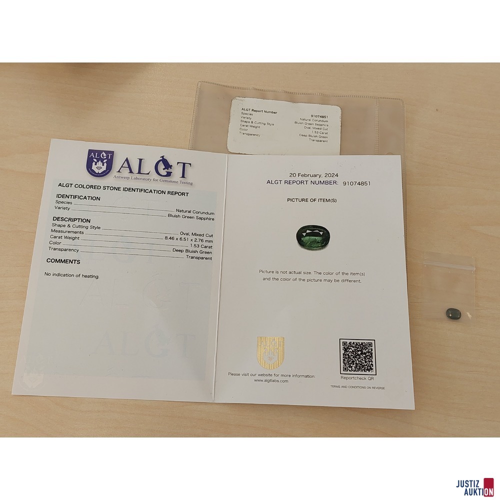 Blau-gr&uuml;ner Saphir 1&comma;53 ct mit Zertifikat