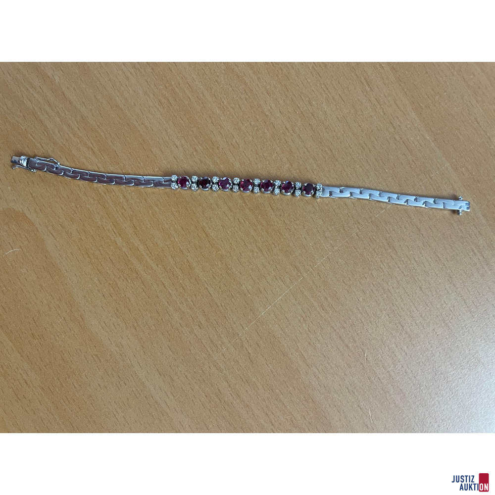 Weißgold 750 er Armband ,Rubine/Brillianten – kavel bij Justiz-Auktion, Itzehoe