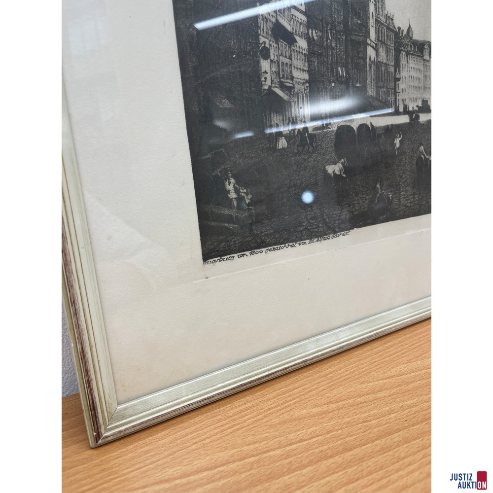 Nur Abholung: Gerahmter Druck mit Augsburg-Motiv – foto 2 – kavel bij Justiz-Auktion, Augsburg