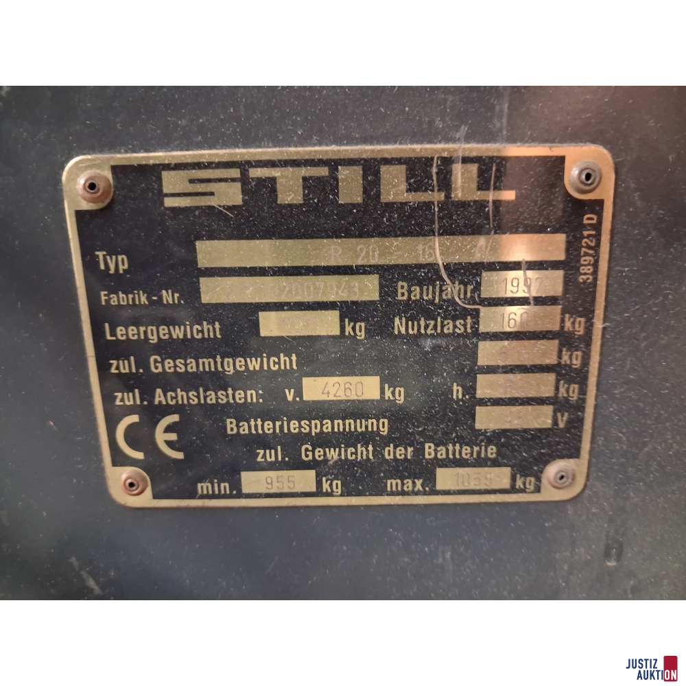 Elektrostapler Gabelstapler STILL R20-16 – foto 6 – kavel bij Justiz-Auktion, Bremen