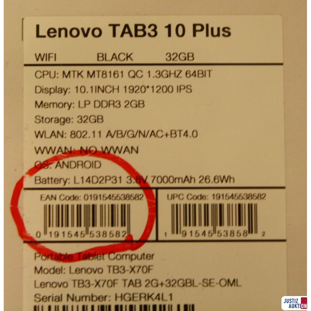 Tablet Lenovo TAB3 10 Plus - Spezifikationen