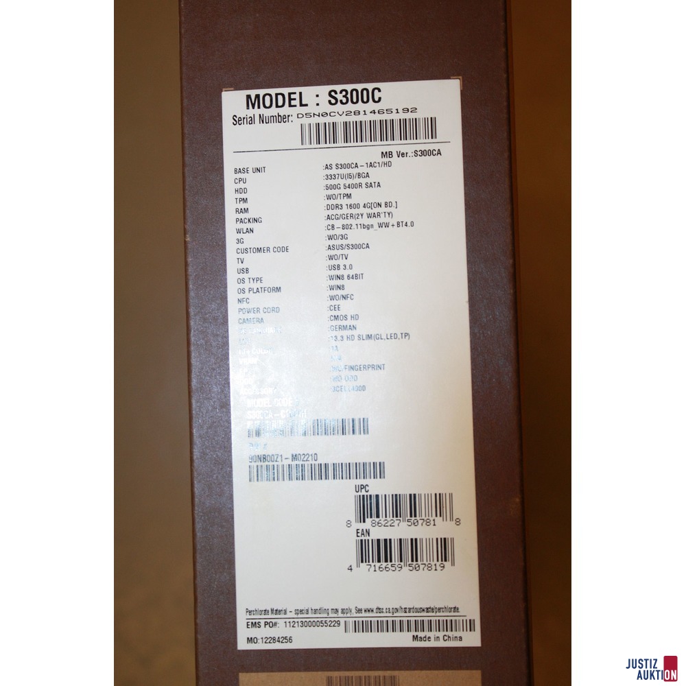 Notebook ASUS S300C - Daten