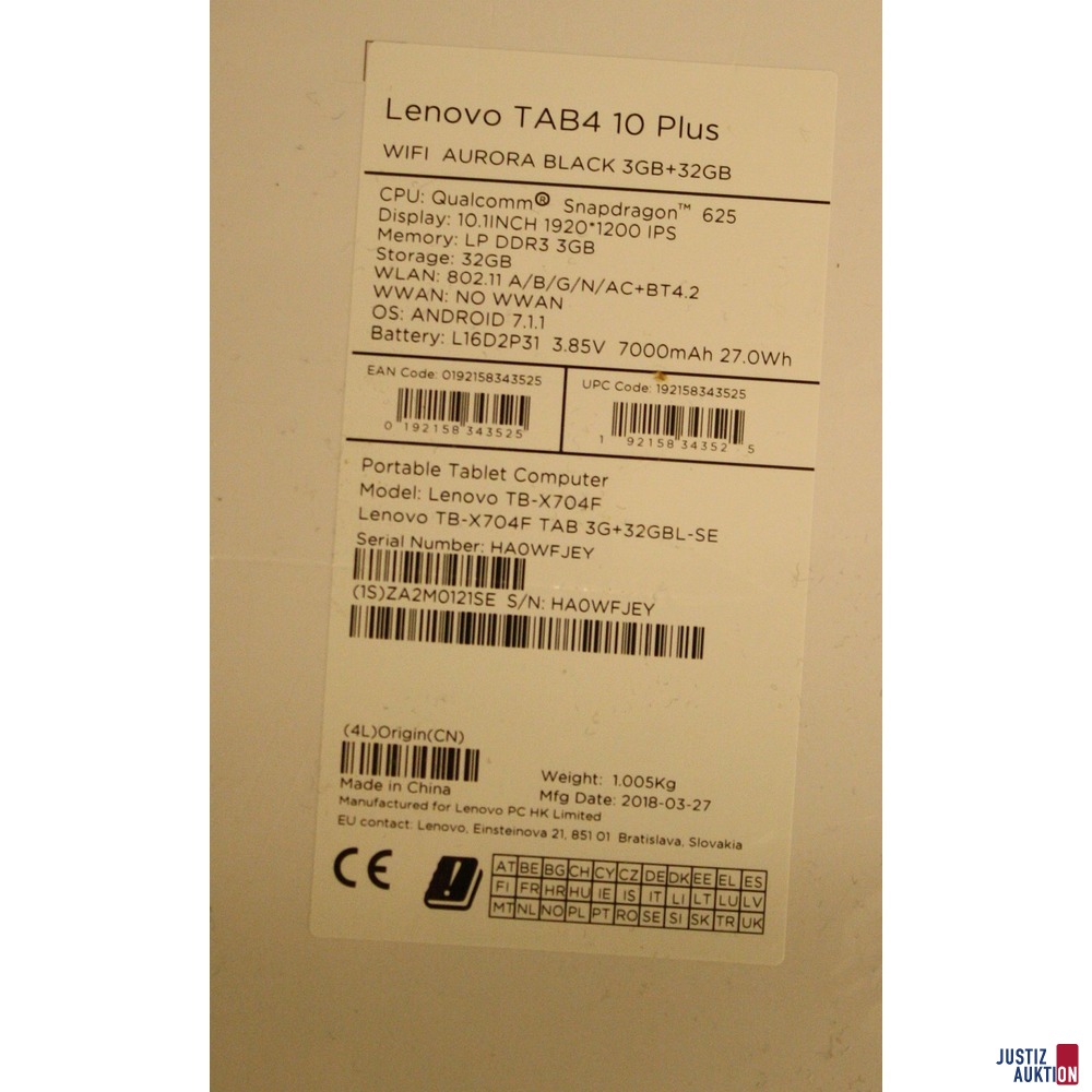 Lenovo TAB4 10 Plus - Spezifikationen