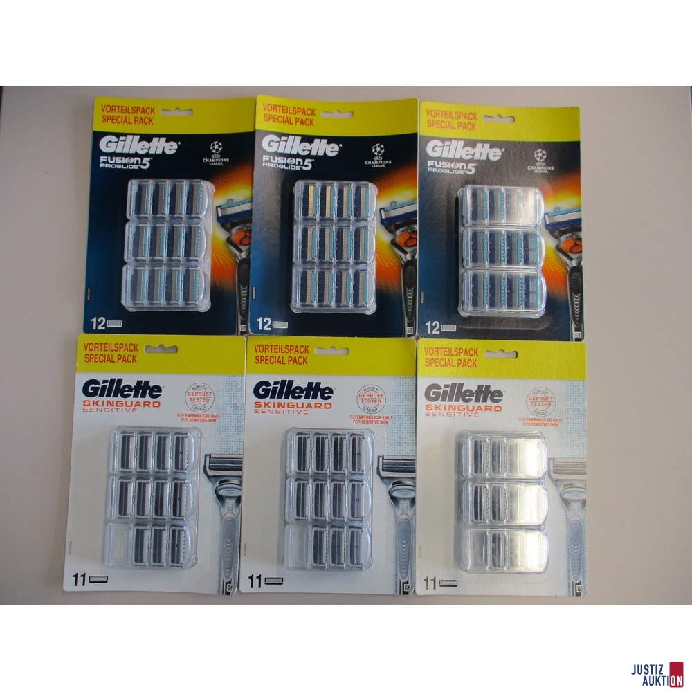 6 Packungen Gillette Rasierklingen Vorderansicht