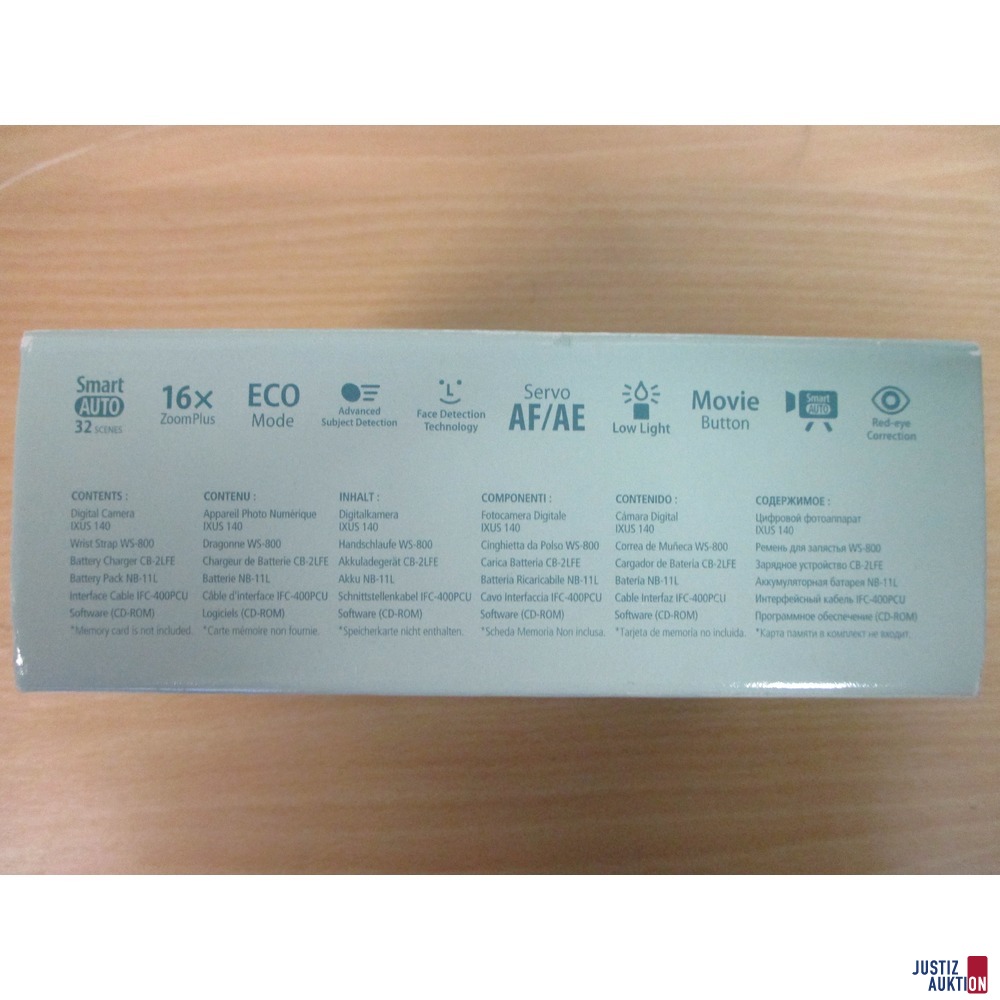 CANON IXUS 140 Originalverpackung mit Detailangaben