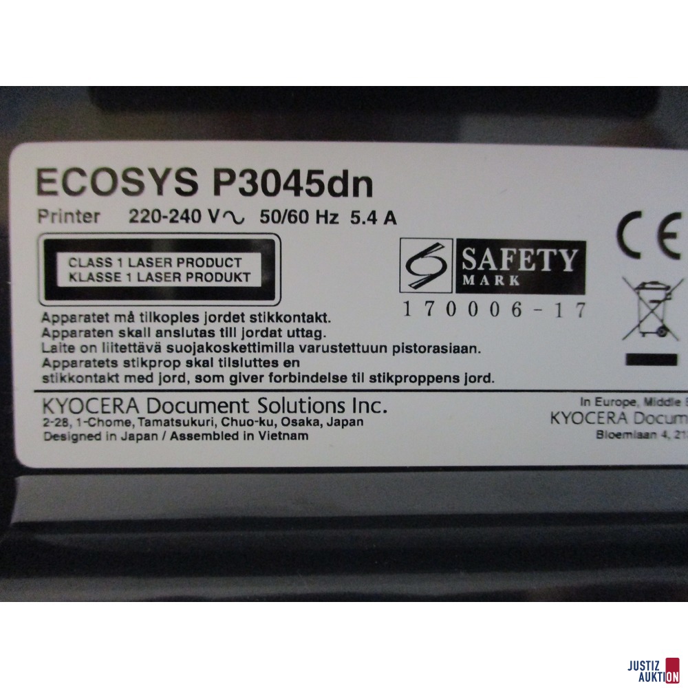Drucker Kyocera Ecosys P3045dn (Typenschild)