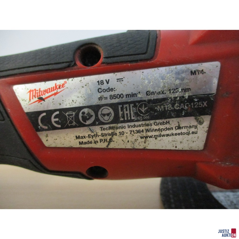 Milwaukee Akku-Winkelschleifer M18 CAG125X (Herstellerangaben)