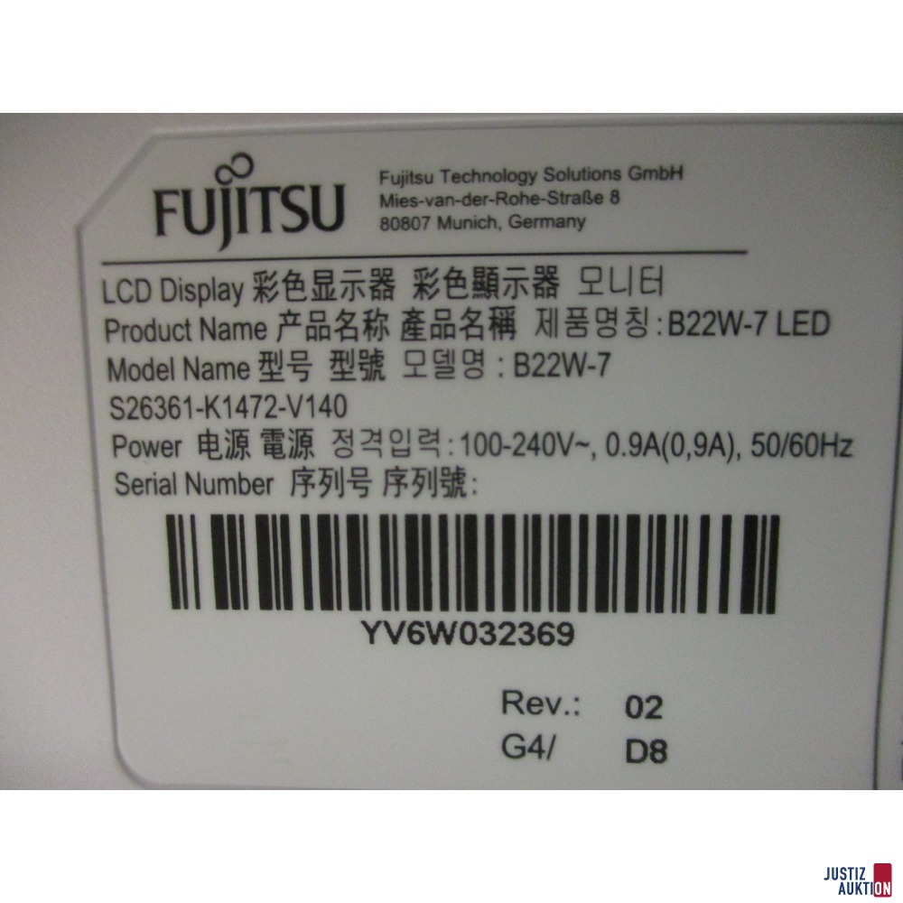 Monitor Fujitsu B22W-7 Typenschild