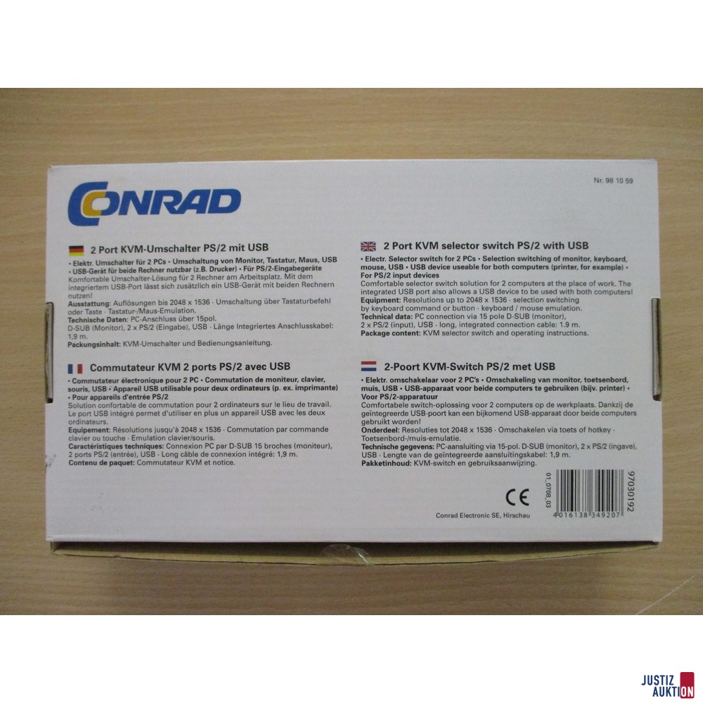 Conrad 2 Port KVM-Umschalter PS/2 mit USB