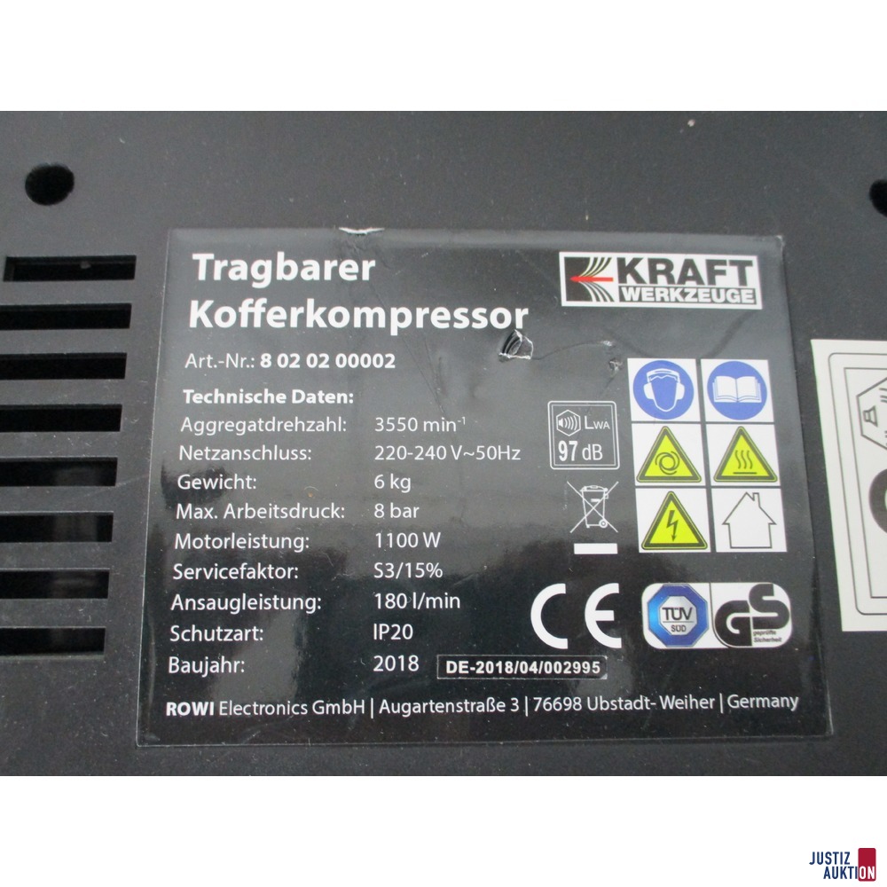 Koffer-Kompressor KRAFT Typenschild