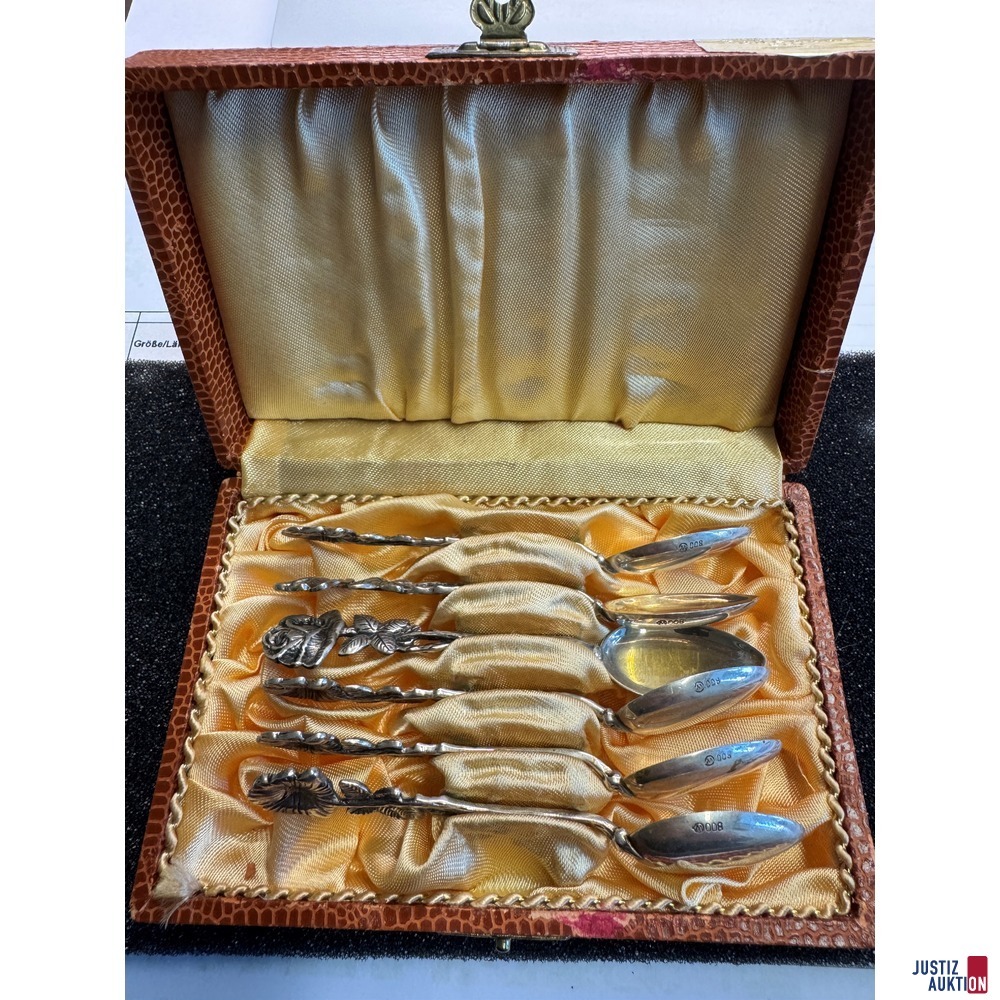 6 Teel&ouml;ffel Schepers aus 800er Silber in Schatulle 63&comma;6 Gramm