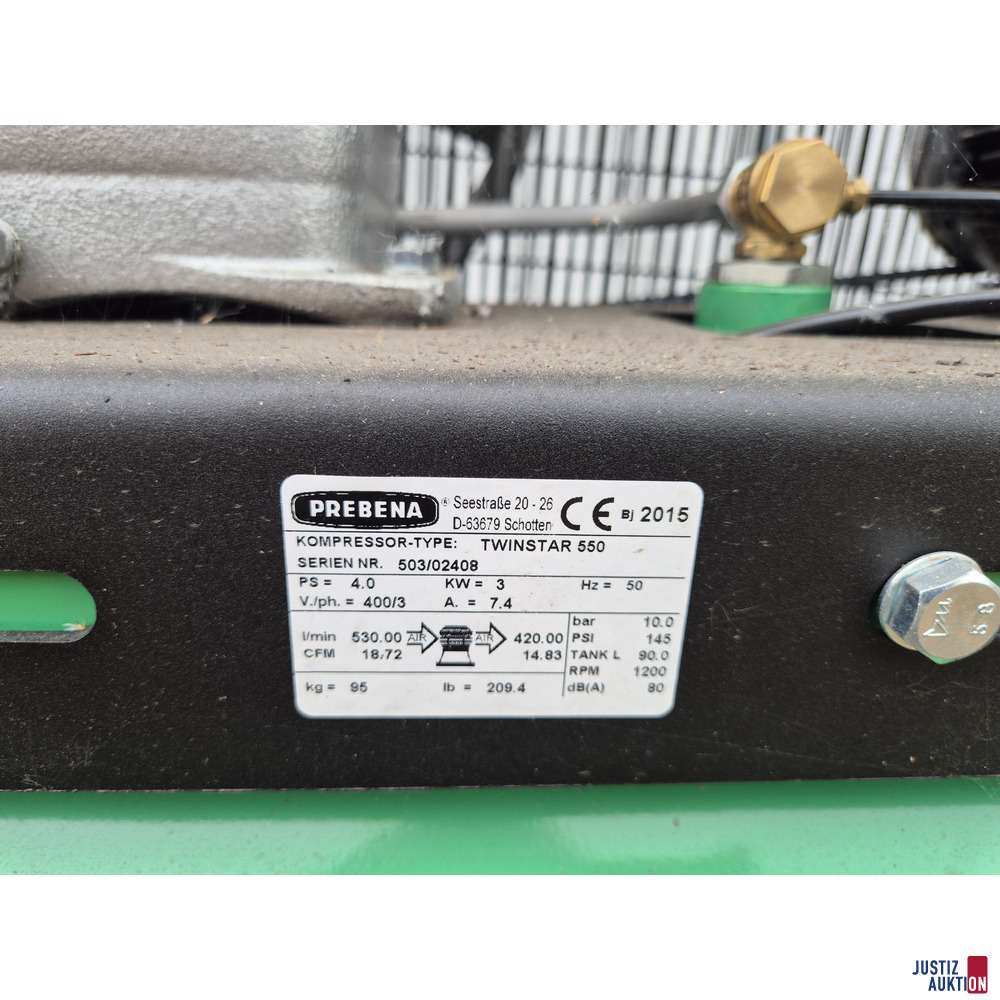 Kolbenkompressor Prebena Twinstar 550 – foto 3 – kavel bij Justiz-Auktion