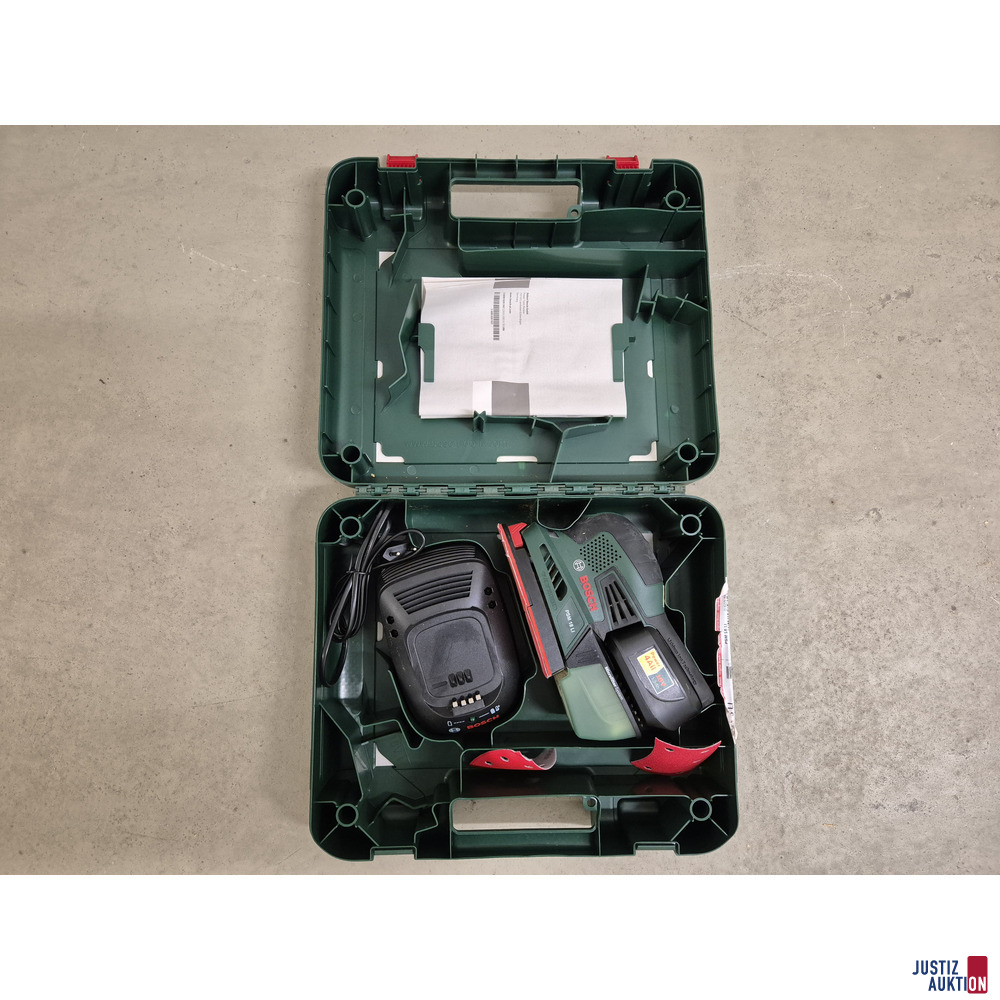 Akku-Multischleifer Bosch PSM 18 LI mit Werkzeugkoffer – foto 2 – kavel bij Justiz-Auktion, Brandenburg an der Havel