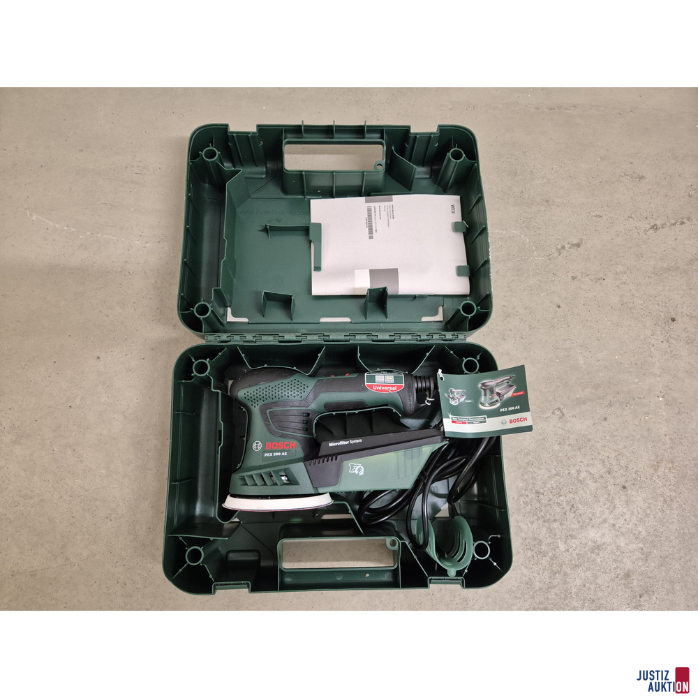 Exzenterschleifer Bosch PEX 300 AE mit Werkzeugkoffer – foto 2 – kavel bij Justiz-Auktion, Brandenburg an der Havel