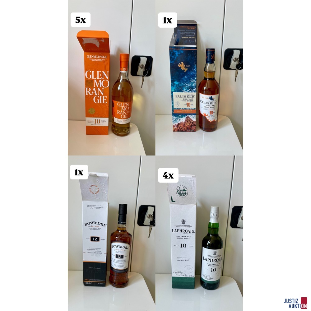 5 x Glenmorangie, 1 x Talisker, 1 x Bowmore, 4 x Laphroaig