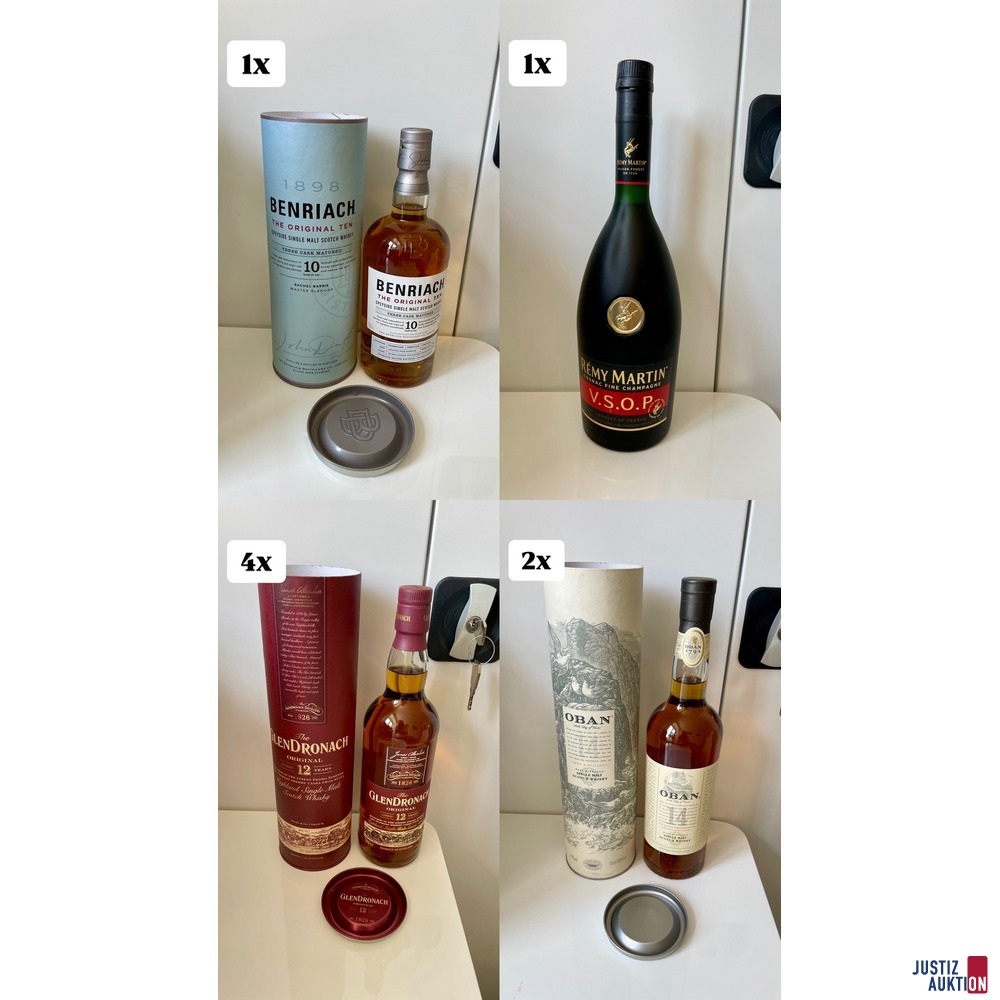 1 x Benriach, 1x Remy Martin, 4 x GlendDronach, 2 x Oban