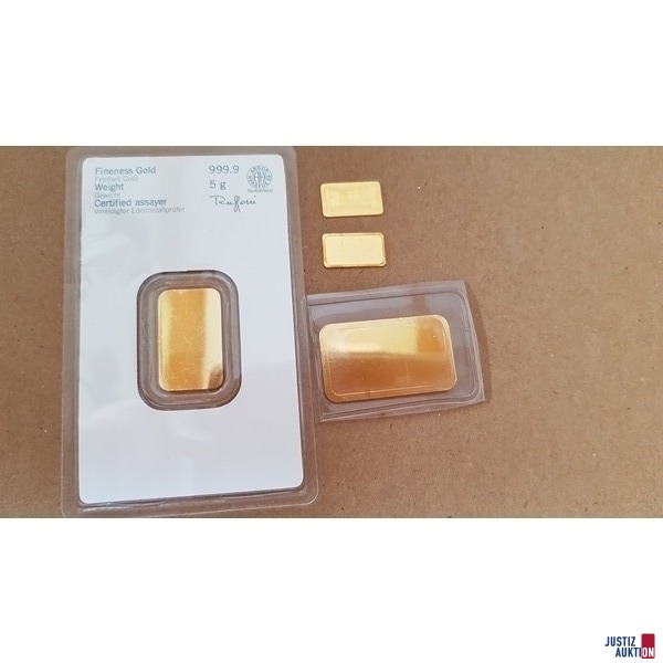 4 Goldbarren zu 5 g,10 g , 1 g, 1 g  Fine Gold