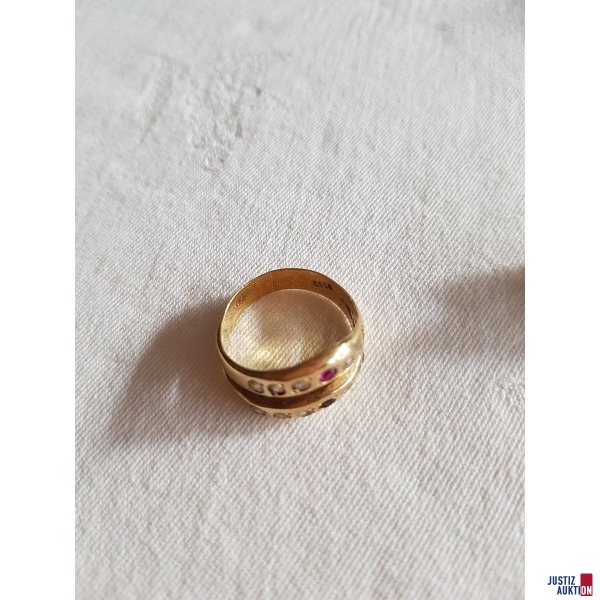 Goldring mit bunten und weißen Steinen 585 er Gold