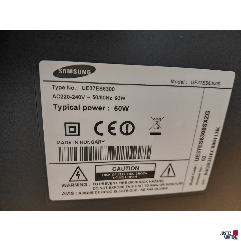 TV Samsung  Typical power&colon; 60 W  UE37ES6300 inkl&period; Fernbedienung und Bedienungsanleitung &lpar; 85 x 49 cm &rpar;
