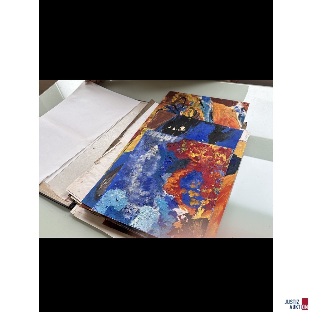 1 Mappe mit 26 Zeichnungen und Ölmalereien 45x30 cm