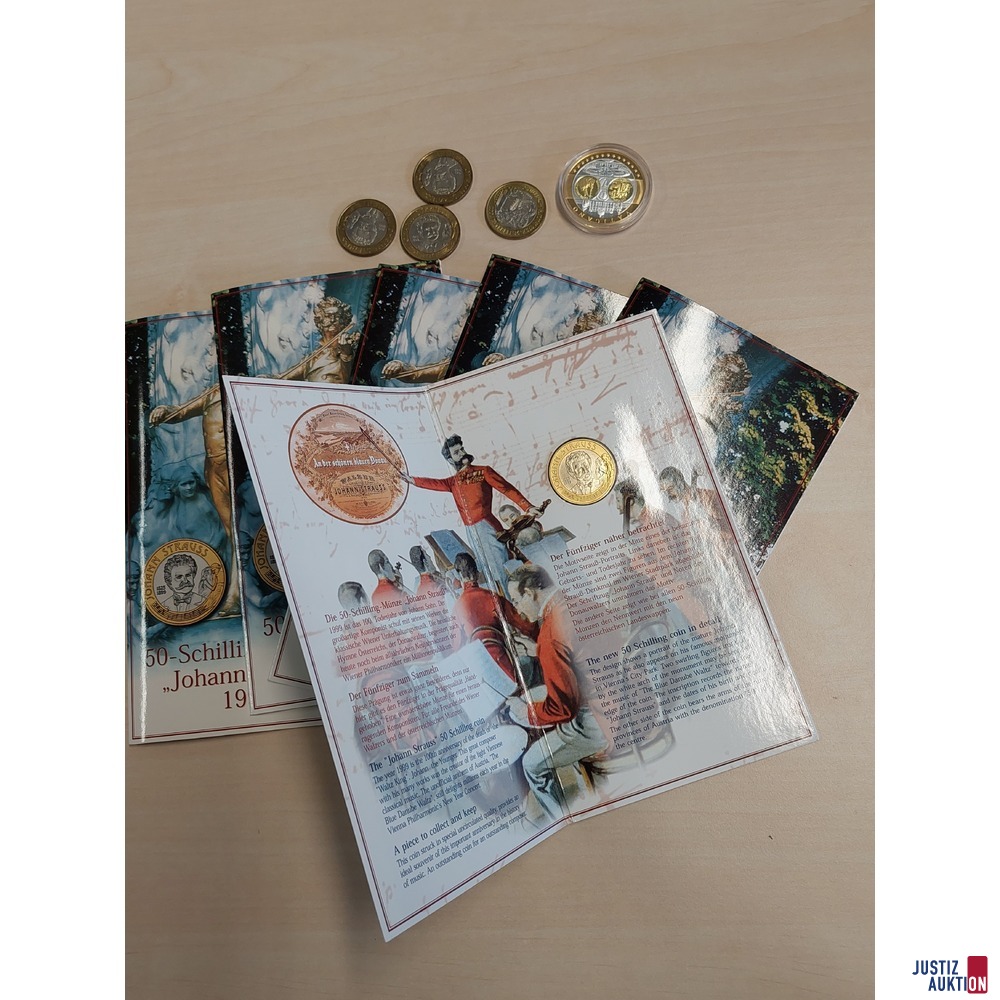 Schilling 50,-- 10x, davon 6 Stück Münzen in Kartonblister, Kupfernickellegierung 1 Stück Medaille unedel vergoldet und versilbert, Motiv Vatikan Metallwert: € 37,00