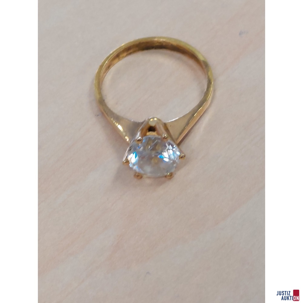Modeschmuck Solitärring mit weißen Schmuckstein Größe 54,5