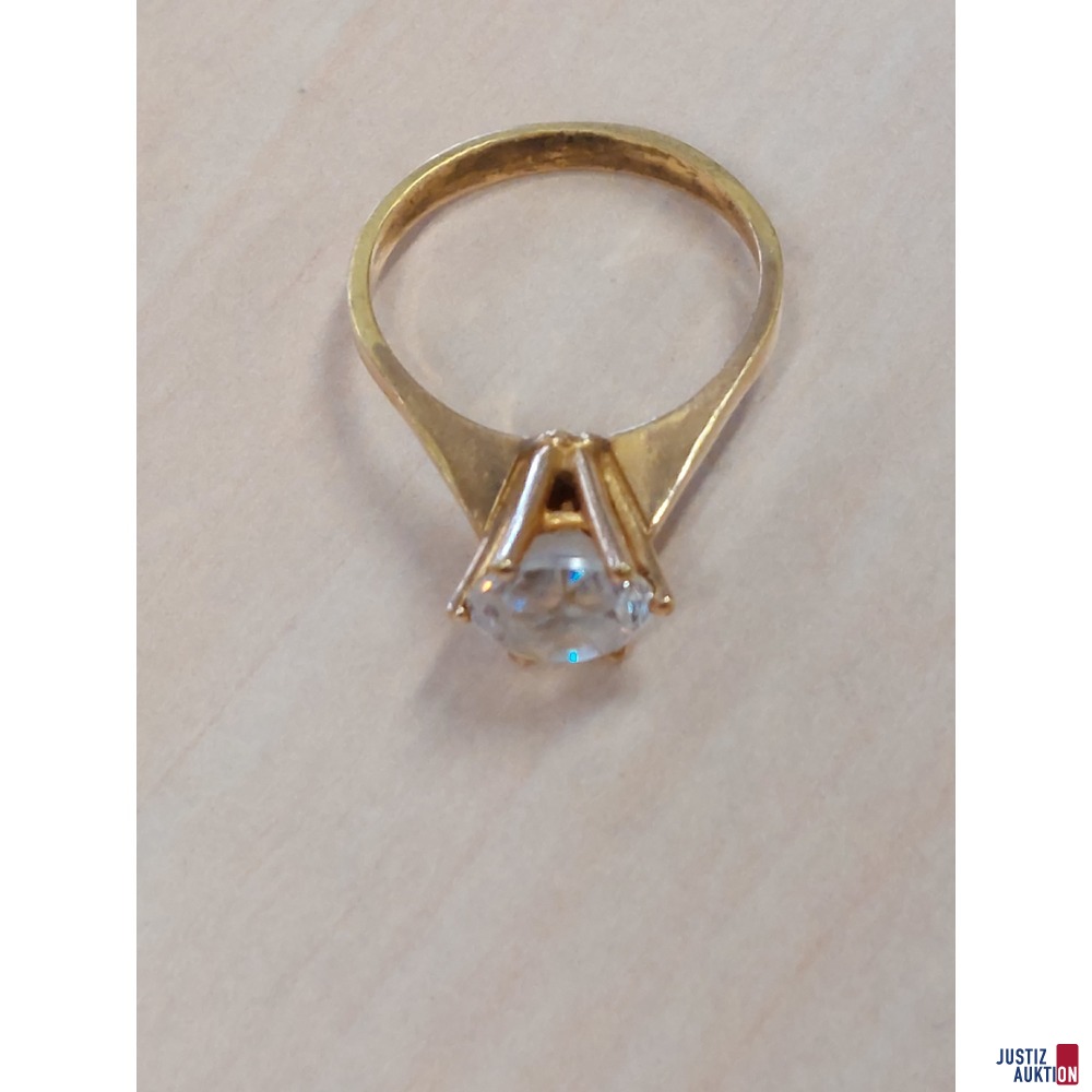 Modeschmuck Solitärring mit weißen Schmuckstein Größe 54,5