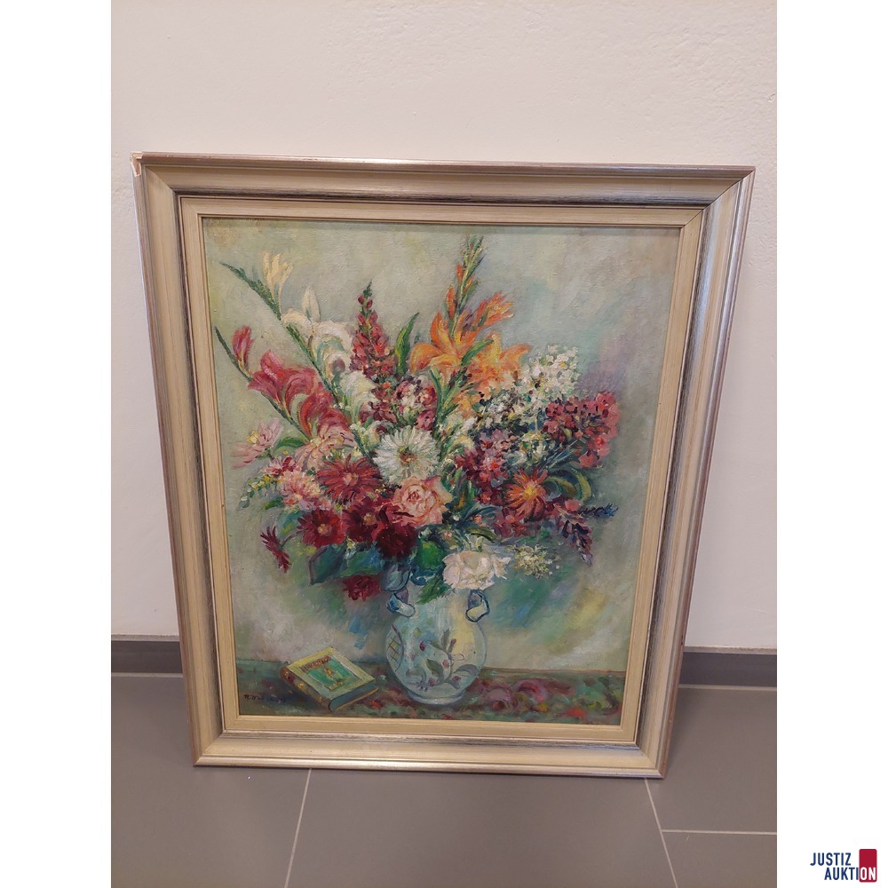 Blumen- Stillleben, 63 x 76 cm, Öl auf Leinwand signiert R. Weber,1957 datiert