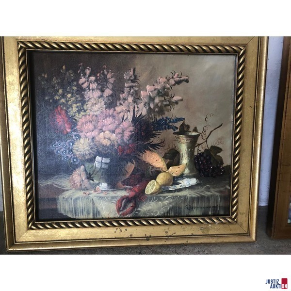 Bild -Stillleben mit Hummer, 76 x 66 cm, Öl auf Leinwand signiert mit Reinhold