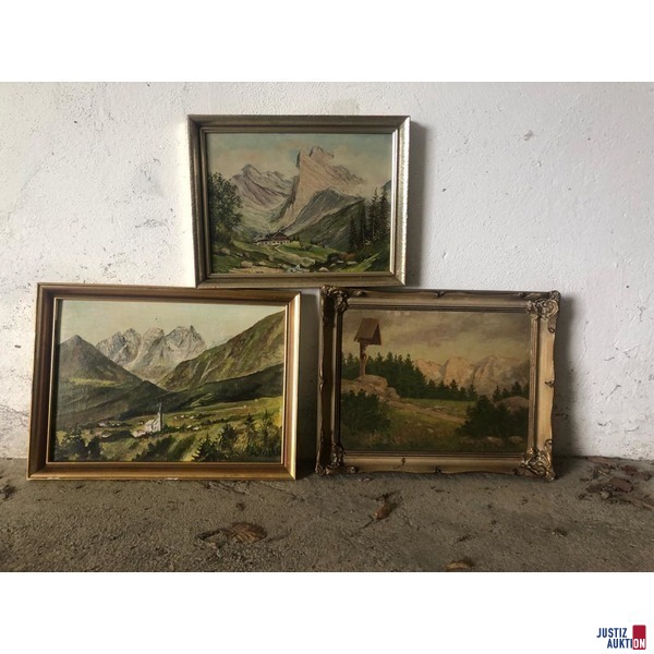 Drei kleinformatige Landschaftsbilder, Öl auf Leinwand 20. Jhd. teilweise signiert