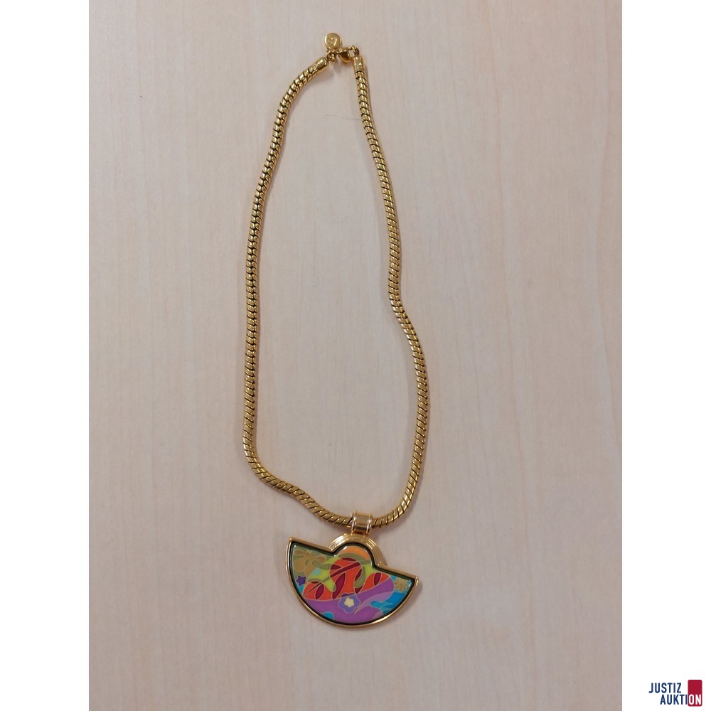 Email Collier der Marke M. Frey Wille mit 4 mm dicker Schlangenkette Länge 40 cm sehr gute Erhaltung keinen nennenswerten Tragespuren Email in einem einwandfreien Zustand