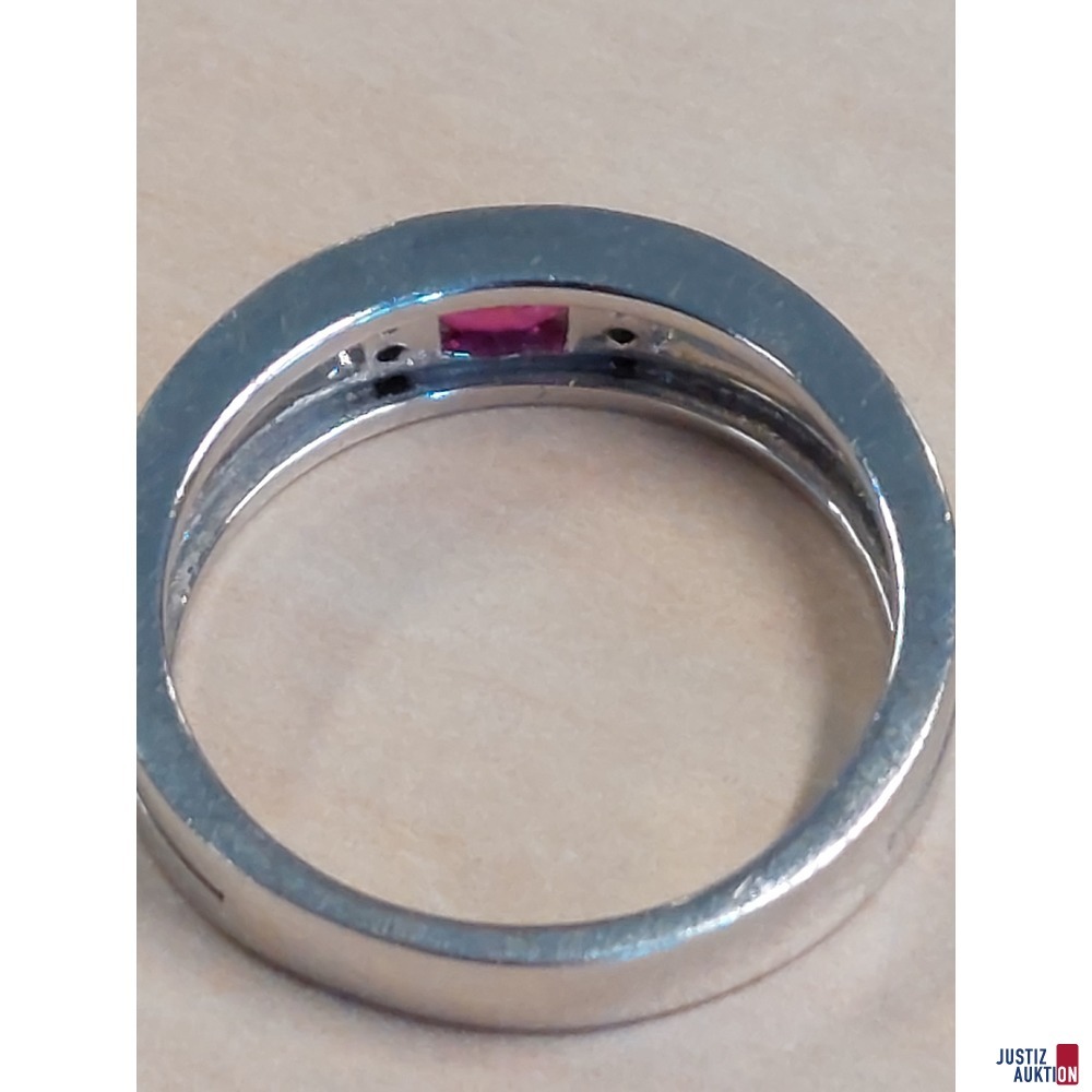 Damenring 585 &permil; Wei&szlig;gold punziert mit synthetischen roten Korund 4&comma;7 g Gr&ouml;&szlig;e 55